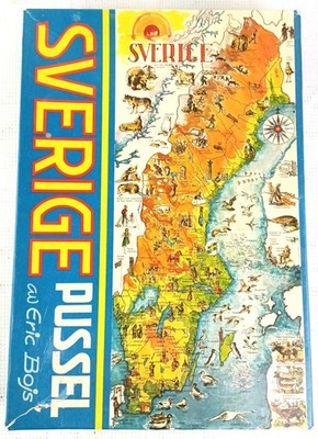 Sverige Pussel Wood Jigsaw Puzzle Sweden Map 200 Pcs Eric Bojs LITO Vintage