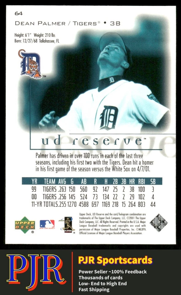 Dean Palmer 2001 UD Reserve #64 Detroit Tigers - Image 2 of 2