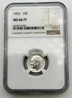 1953-P Roosevelt Silver Dime 10C NGC MS66 FT Full Torch US GEM 90% Coin  BM1
