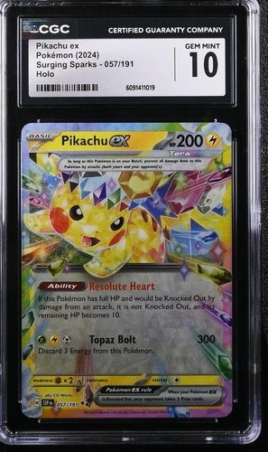 Pokémon Pikachu EX Card 057/191 Surging Sparks 2024 SSP Holo TCG CGC 10 Gem Mint