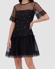 Vince Camuto Women's Black Novelty Organza Embellished Float Dress Size 6