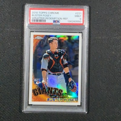 2010 Topps Chrome Buster Posey #221 Wrapper Redemption Refractor RC PSA 9 Giants