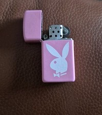 Playboy Bunny Zippo Lighter Pink Pocket Slim metal Matte Collectible Used
