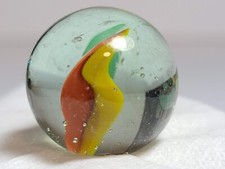 Vintage Antique Marble 24mm .94" Cat Eye Shooter Hybrid 3 Vane Yellow Blue Glass