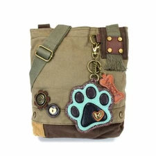 New Chala Handbag Patch Crossbody TEAL PAW Olive Green Bag Canvas W/ Coin Purse