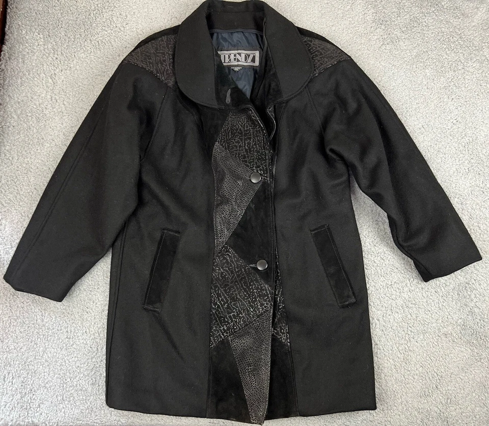 Chaqueta vintage TRENDZ para mujer 9/10 lana cuero abrigo guisante estampado animal mafia esposa Foto 3 de 4