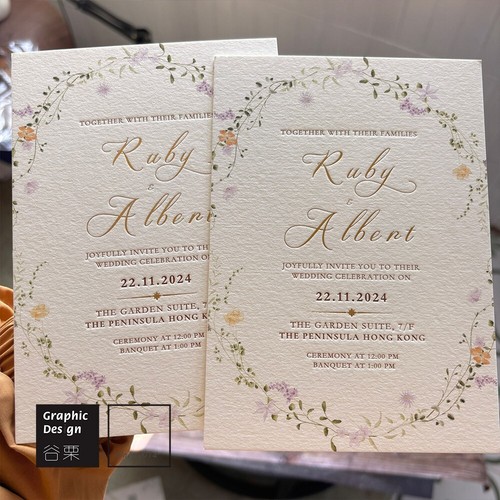 Dickes Baumwollpapier Blumendruck Buchdruck Hochzeitseinladungen individuell - Bild 1 von 9