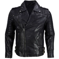 New Men Soft Lambskin Motorcycle Biker Casual Leather Jacket Cafe Racer Vest 729