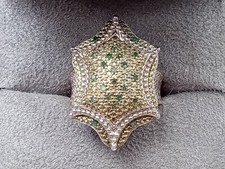 Fine Sterling Silver Ring w. Green, Yellow, Clear Gemstone Setting: Size 6.5