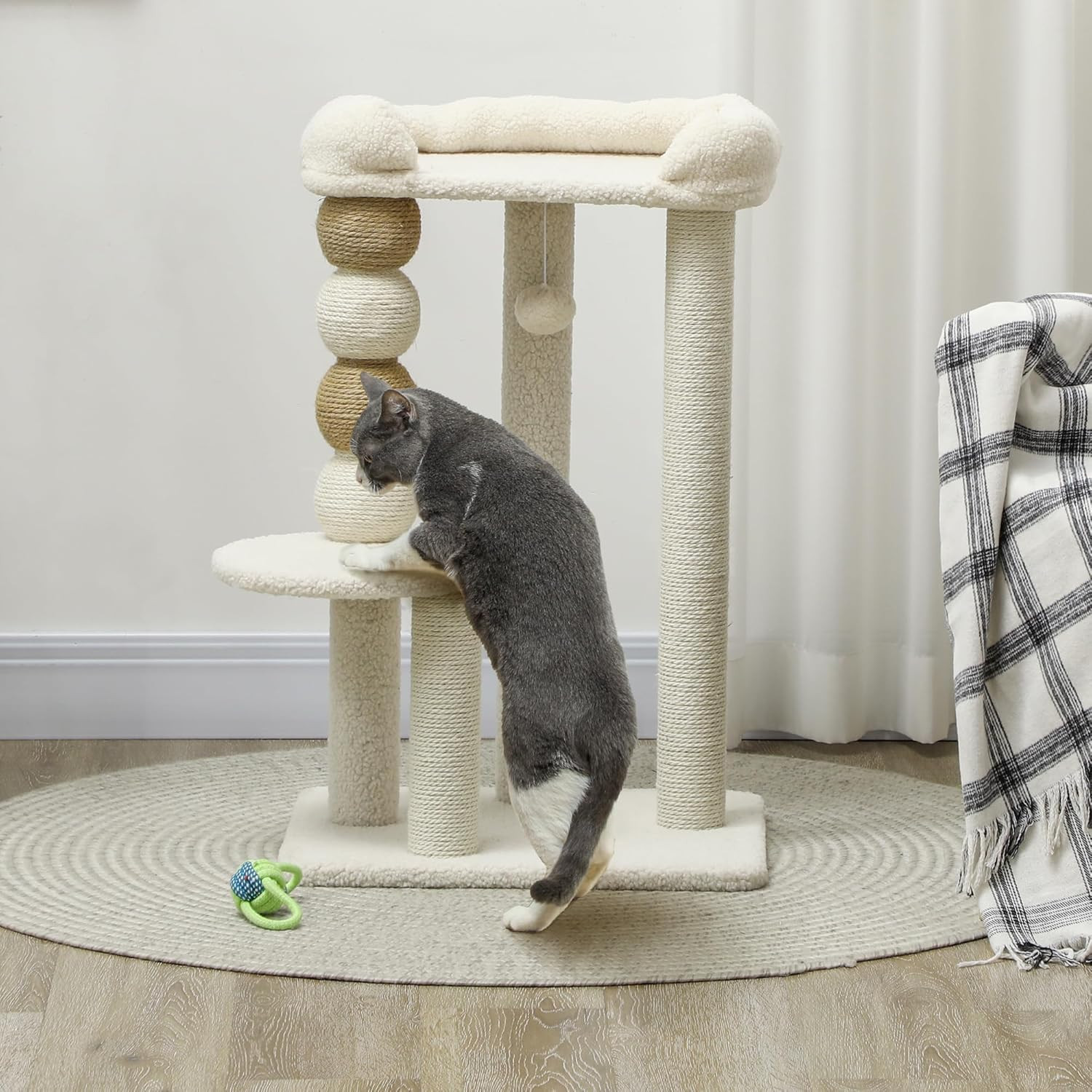 Albero Tiragraffi per Gatti con Pallina Giocattolo, Piattaforma e Lettino Superi foto 6