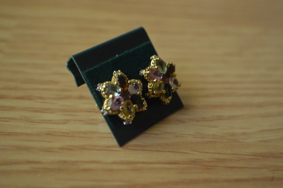 Pendientes estrella de turmalina/circón multicolor de 2,60 quilates 14 k años sobre plata de ley Foto 3 de 4