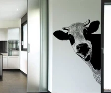 Kitchen Cow Wall Decal Sticker. Dining Room Cow Wall Art. Black Cow. #5476
