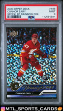 2023-24 Upper Deck #496 Connor Zary Young Guns Speckled Rainbow Foil PSA 9