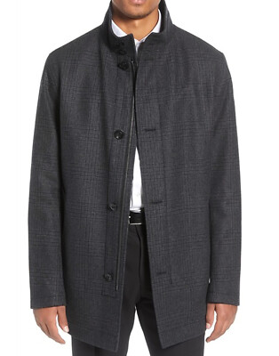 Hugo Boss Men's Charcoal Camron Plaid Wool Blend Regular Fit Peacoat $545 