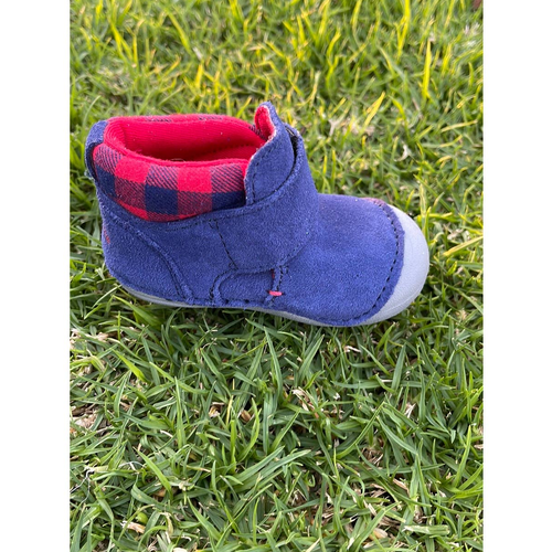 Stride Rite SM Oakley Blue & Red Suede Infant Boots Size 3 Months NWOT