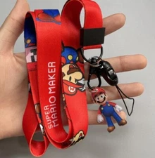 10pcs cartoon Super Mario Lanyard + pendant Mobile Phone ID Card KeyChain Holder