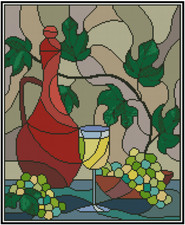 White Wine Scene Stained Glass Counted Cross Stitch Chart #40-105 