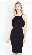 New Look - Black Frill Trim High Neck Bodycon Dress - Size 8