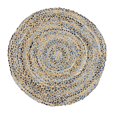   Rund 90cm Denim und Jute Blau Geflochten Streifen Vorleger Lounge Shabby Chic Jahrmarkt