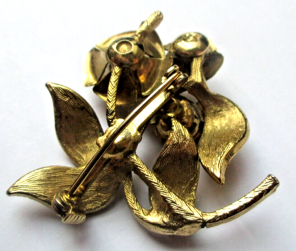 Broche Ancienne Bouquet De Fleurs - Couleur Or Avec Pierres De Couleur, Vintage