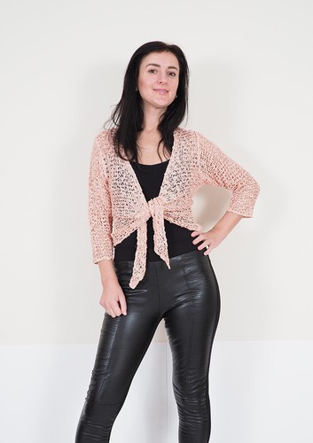 Ladies Popcorn Cardigan Style Crochet Plain Stretch Tie at Waist Bolero Shrug - Picture 26 of 80