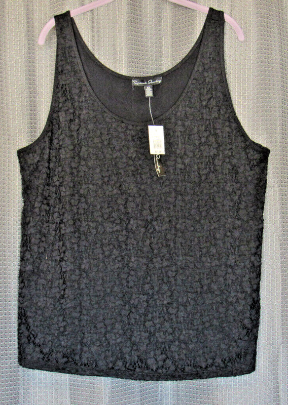 NEW! French Laundry Crochet Front Lace Flowy Tank Top Black with lace overlay 2X