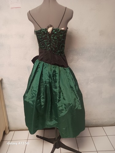 Gunne Sax tafetta Vtg Emerald glitter Dress Size 4 - Picture 6 of 6