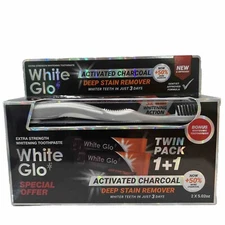 WHITE GLO ACTIVATED CHARCOAL-Deep Stain Remove: 2x 5.02 Oz. Twin Pack 1+1 New!
