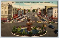 Postcard Dexter Avenue Looking East State Capitol Montgomery AL Linen