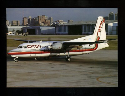 Aviation Airplane Airline postcard Skyliner 102 Fairchild Ind F27J Cata Linea