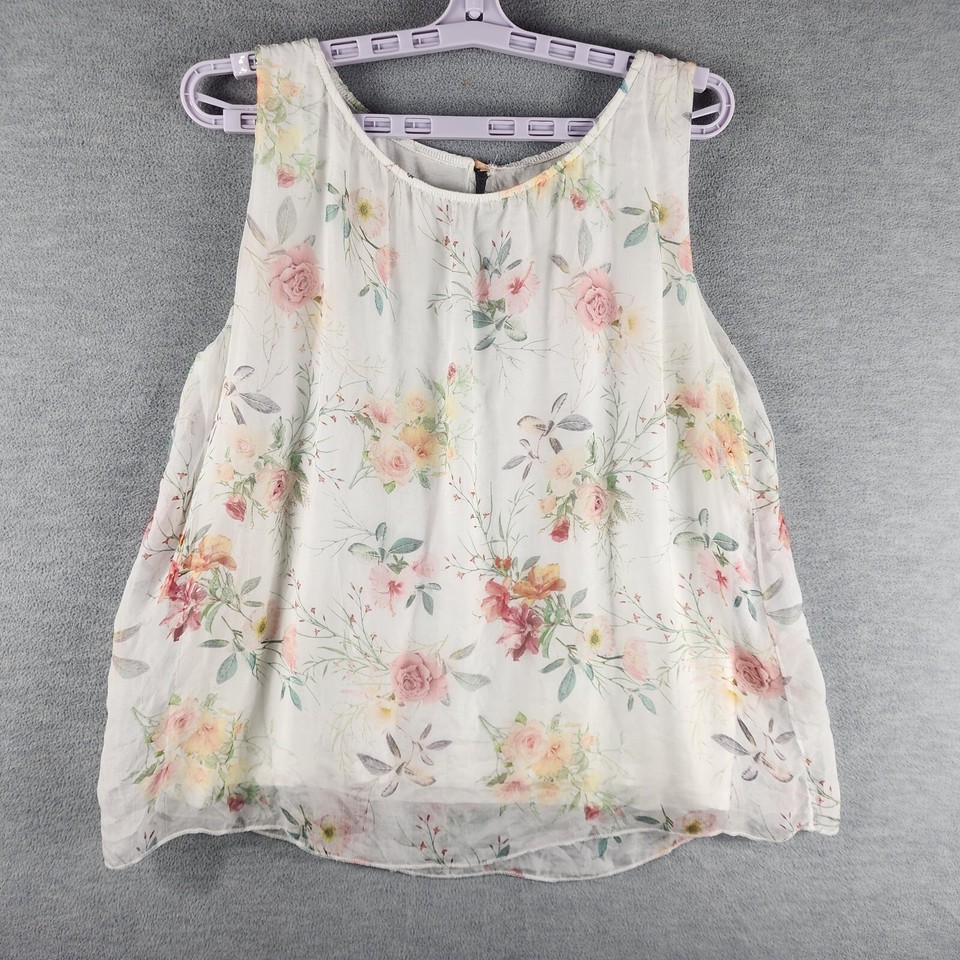Tendenze Tank Top Womens Silk Blouse S Floral Sheer Overlay Italy