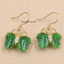 New Gold Plated Women's Green Jade Butterfly Dangle Earrings Drop Hook