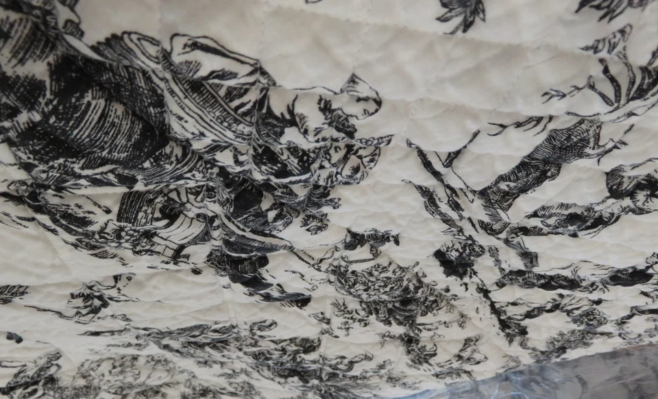 Colcha acolchada Queen Toile blanca y negra reversible rústica italiana única  Foto 3 de 4