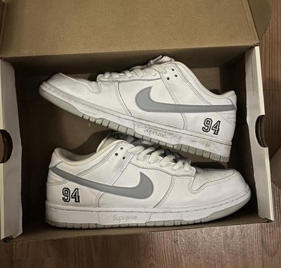 Nike Supreme SB Dunk Low OG QS White Metallic Silver Leather Low HQ8487-100
