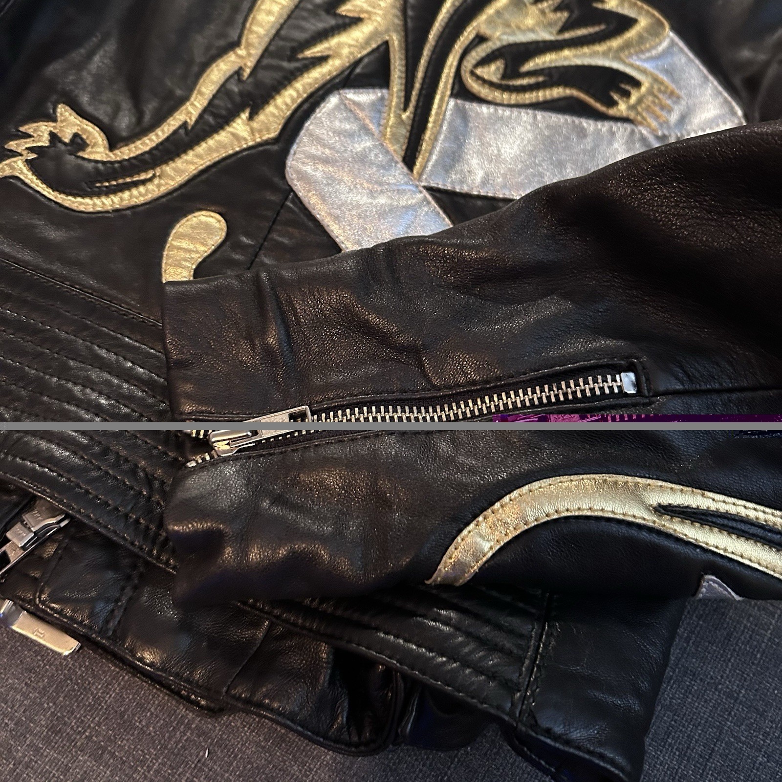 Vintage Michael Hoban North Beach Leather Moto Jacket - Rare Panther Gold Pop Art, Size 5/6 image 7