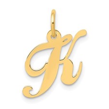 14k Yellow Gold Small Fancy Script Letter K Initial Charm Pendant
