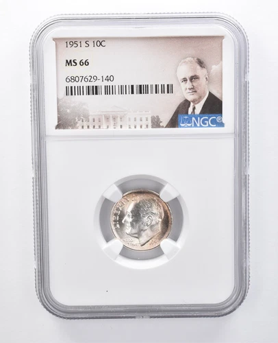 1951-S Roosevelt Dime MS66 NGC Peripheral Tone *7941