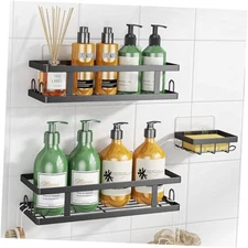 Adhesive Shower Caddy,Shower Shelves with Soap Holder and 12 Standard Black