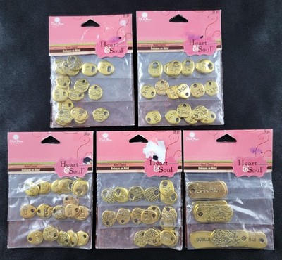 NOS Heart & Soul Necklace Charms Lot of 5 Gold Be Here Now Beautiful Mixed
