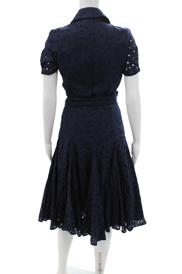 Vestido feminino Diane Von Furstenberg azul escuro gola de algodão tamanho 8 - Imagem 3 de 4