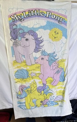 RARE Vintage 1980s My Little Pony Beach Bath Towel G1 Firefly Blossom Masquerade
