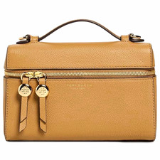 Tory Burch Tan Pebbled Crossbody Bag Top Handle Gold Hardware Double Zip