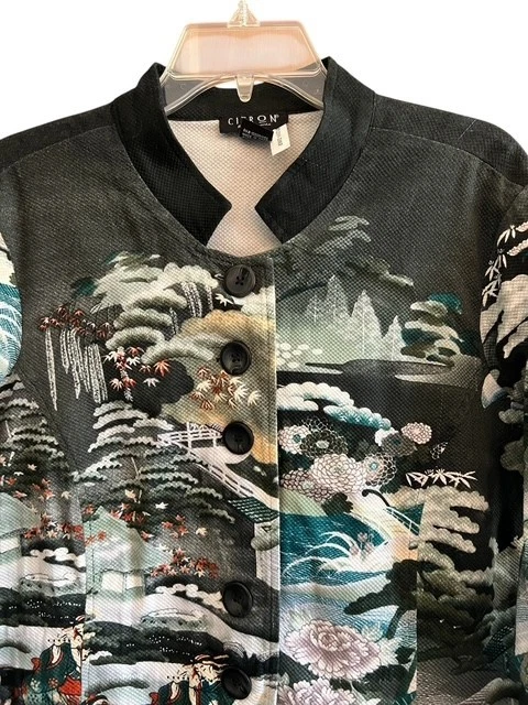 Chaqueta con botones Citron Santa Monica talla 2X estampado asiático algodón elástico mandarina Foto 2 de 4