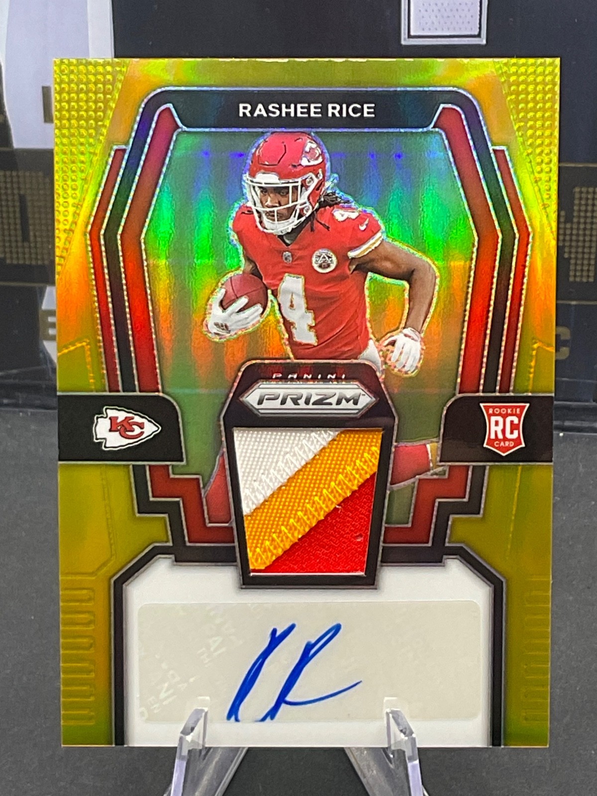 2023 Panini Prizm #RPA-RR Rashee Rice Rookie Patch AUTO Gold #4/10 Jrsy # RC SP
