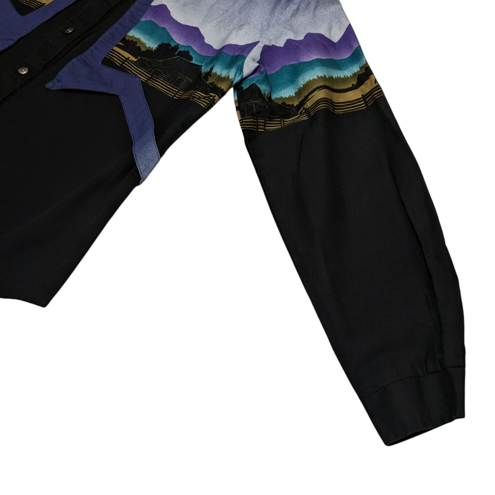 Vintage 90s Womens Roper Western Shirt Black Purple Colorful Rockabilly Cowgirl