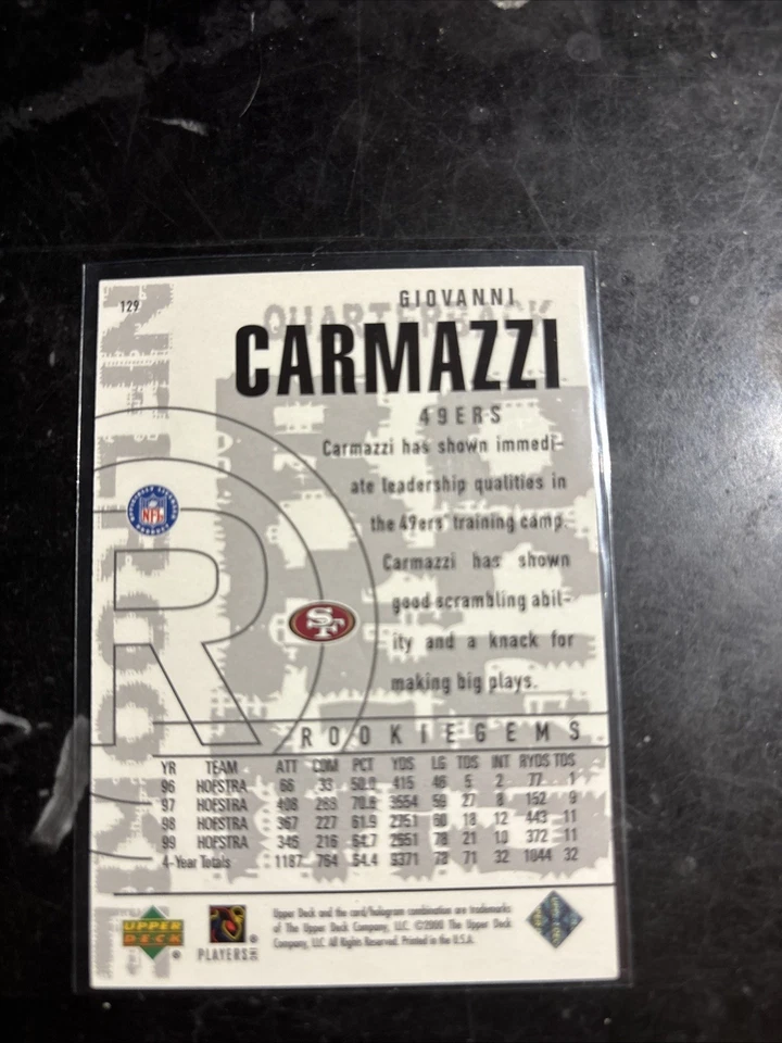 2000 Upper Deck Black Diamond - NFL Rookie Giovanni Carmazzi #129 (RC) - Image 2 of 2