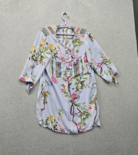 Fig And Flower Women Blouse L Blue Floral Patchwork Tunic Boho Button Front