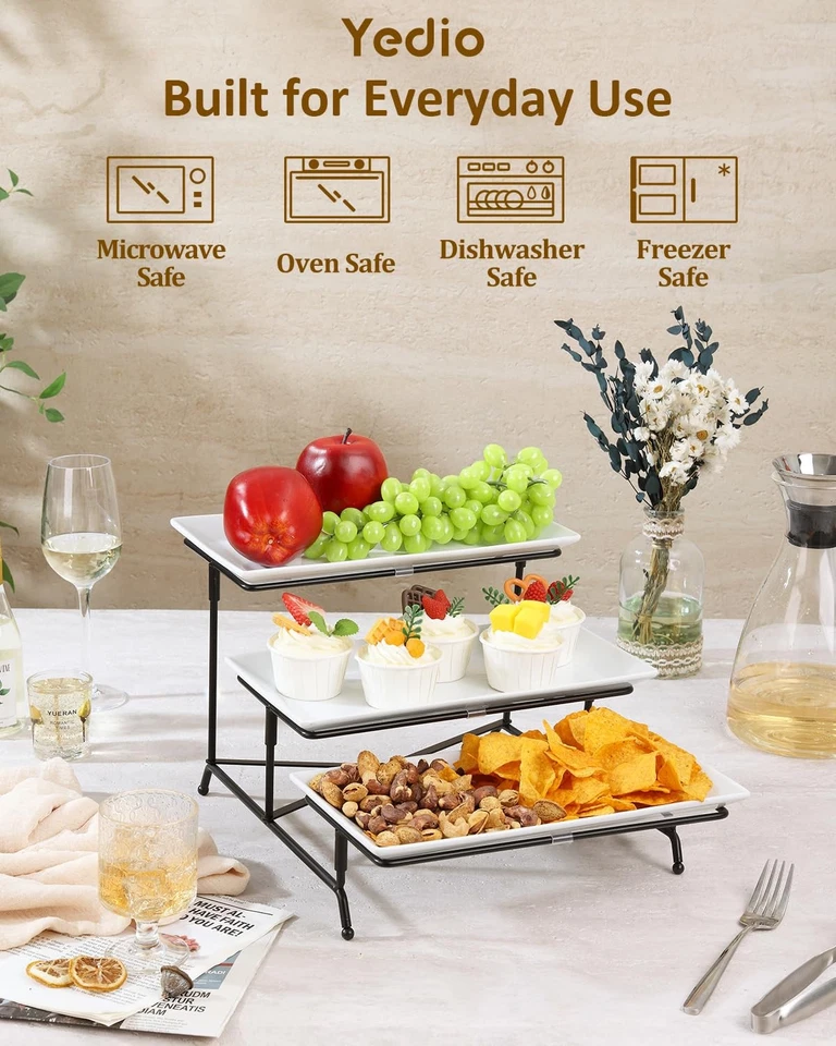 3 Tier Serving Trays for Party, Porcelain Serving Platters and Trays, 12 Inch... - Image 3 of 4