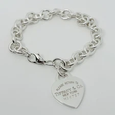 8.5" Large Please Return to Tiffany & Co New York Large Heart Tag Charm Bracelet