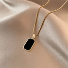 Gold Geometric Square Pendant Necklace Black Enamel Punk Jewelry Gift Unisex